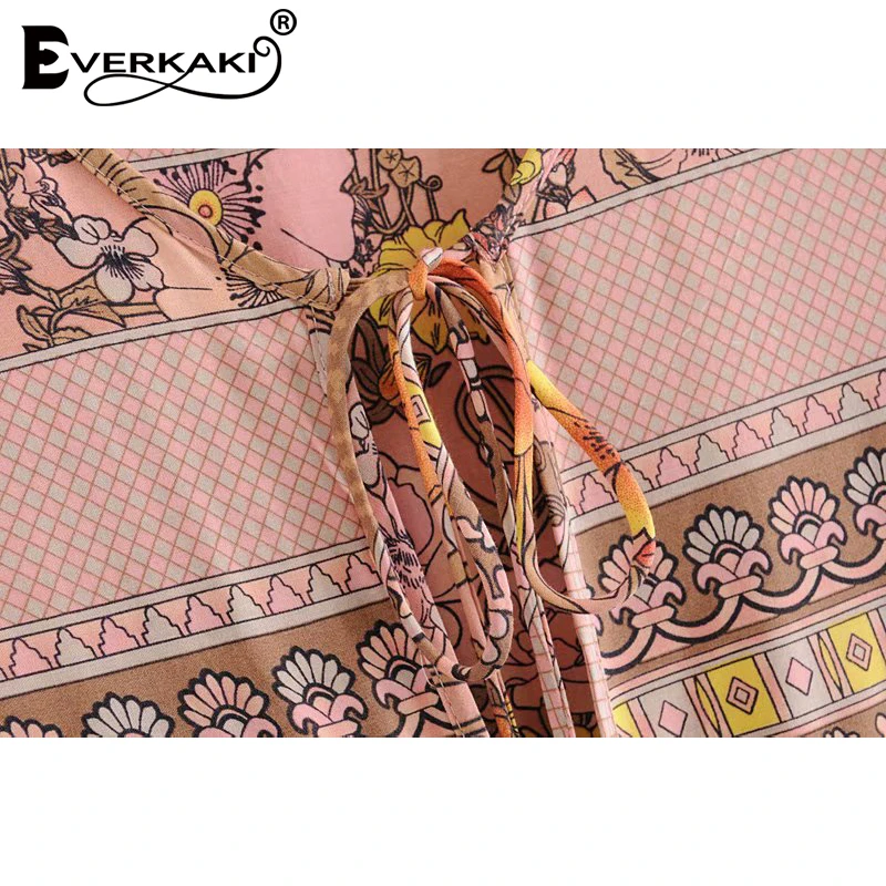 Платье Everkaki Boho женское повседневное с цветочным принтом свободные на шнурках