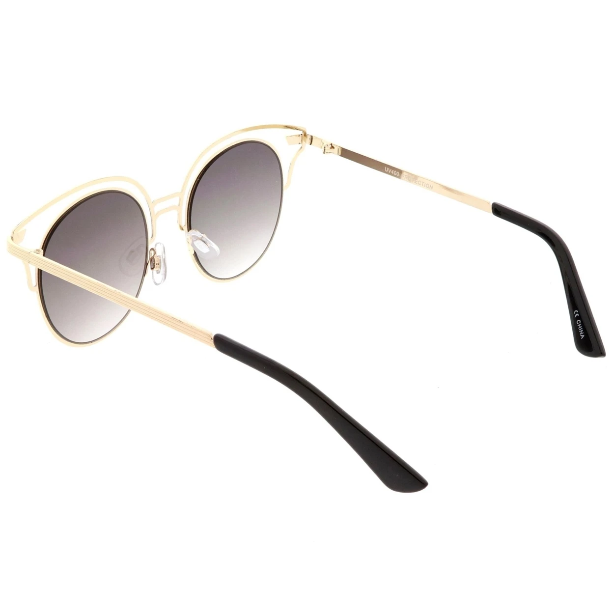 Unique Metal Cut Out Cat Eye Sunglasses Round Neutral Color Flat Lens 50mm (3)