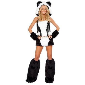 

Soft Faux Fur Fun Sexy Panda Bear Corset And Skirt Animal Adult Fancy Dress Halloween Easter Girls Costume L1324