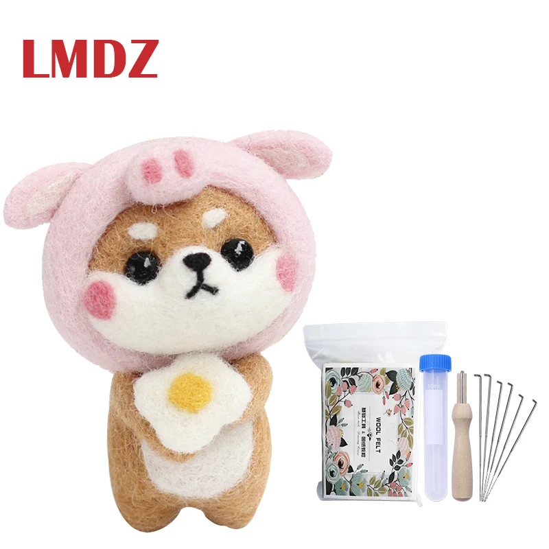 

LMDZ Pig Doll Wool Felt Set Craft DIY Non Finished Poked Set Handcraft Kit Felt Material Bag Pack 3 Size needle and Felt Handle
