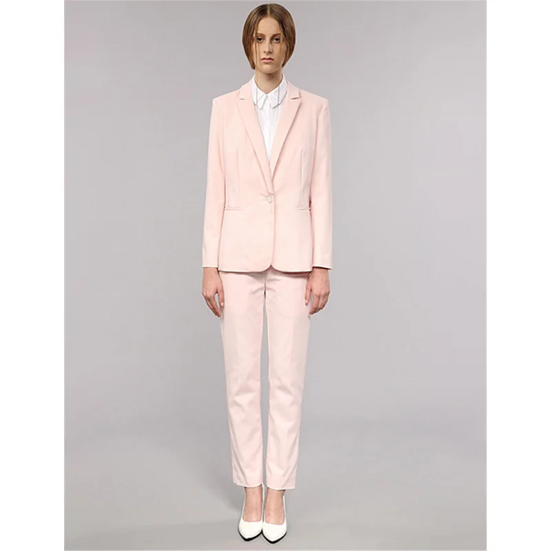 201 Light Pink Womens Business Work Suits Female Office Uniform One Button Ladies Formal Trouser Suits 2 Piece Sets Blazer Custom