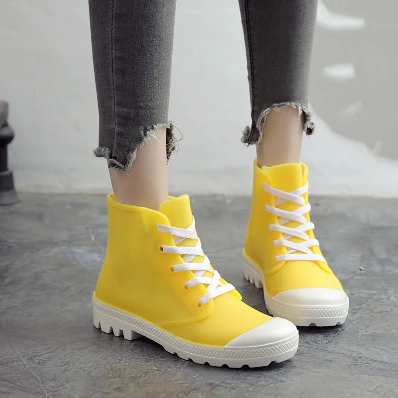 Dwayne/Женская Вулканизированная обувь; модные резиновые сапоги; сезон весна-лето-осень; резиновые сапоги; водонепроницаемая обувь; женская обувь на резиновой подошве из ПВХ - Цвет: Цвет: желтый