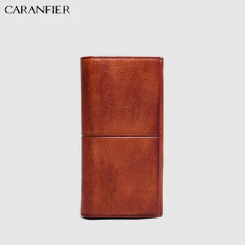 

CARANFIER Women Wallet Genuine Leather Vintage Long Card Holder Clutch Phone Purse Coin Pocket Zipper & Hasp Bi-fold Package