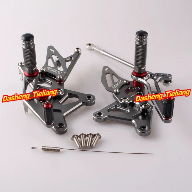 Rearset Rear Set Footpegs For Kawasaki Ninja ZX6R ZX636 2005 2006 Aluminum Alloy Grey, Adjustable