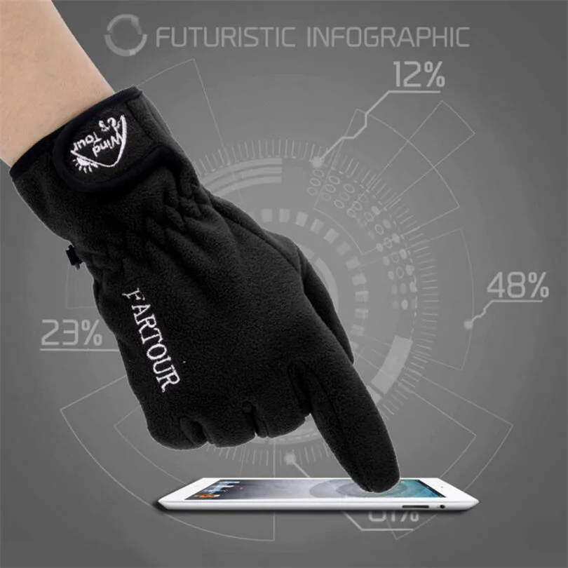 CKAHSBI теплые ветрозащитные сенсорные лыжные перчатки, рукавицы флис Открытый Велоспорт Лыжный спорт перчатки для верховой езды спортивные перчатки для вождения - Цвет: H217 Black