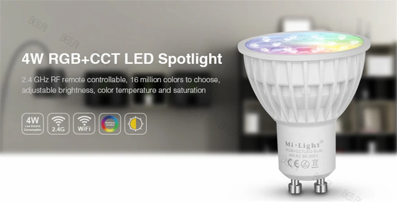 Ми свет с регулируемой яркостью 4 Вт GU10 светодиодный лампы RGB CCT (2700-6500 К) светодиодный светильник для внутренней отделки + 2,4 г RF светодиодный