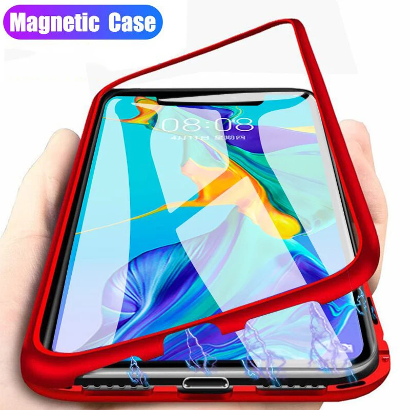 

For Redmi 7A Case Luxury Magnetic Adsorption Metal Tempered Glass Flip Cover Case For Xiaomi Redmi 7 Redmi7 7 Case Fundas Shells