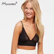 

Missomo Solid Black Bra Women Mesh Semi-Sheer Adjustable Straps Bralettes Lady Casual Hollow Out Push Up Female Underwears