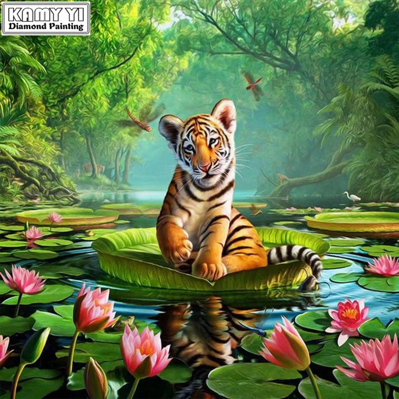 Полноразмерная Алмазная 5D картина сделай сам животное тигр на лилии вышивка