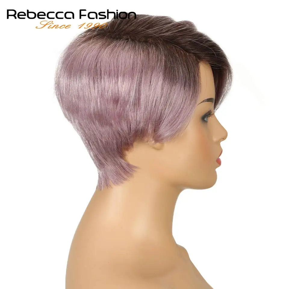Rebecca L Part Lace Human Hair Wigs For Black Women Peruvian Remy Straight Hair Ombre Lace Wig Fashion Short wigs free shipping
