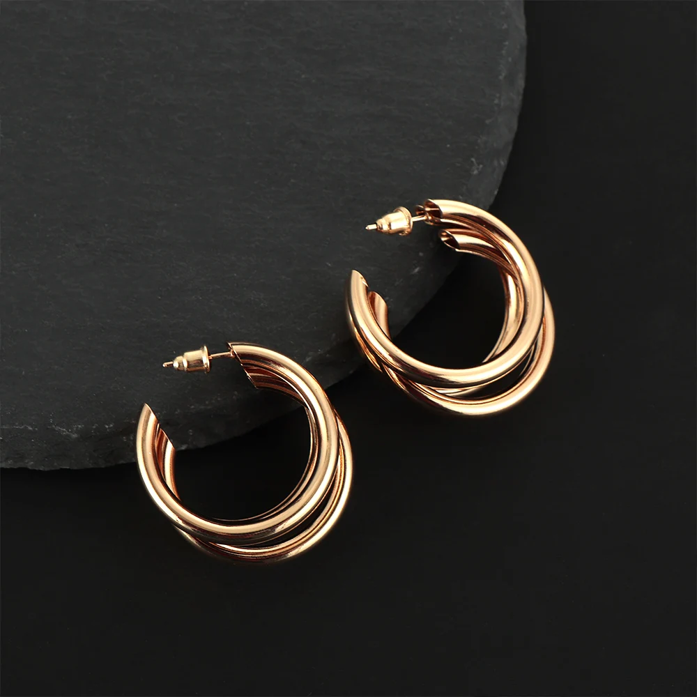 

1 Pair Gold Silver Hoops Earrings Minimalist Thick Tube Round Circle Simple Style Rings Earrings For Women Trendy Hiphop Rock