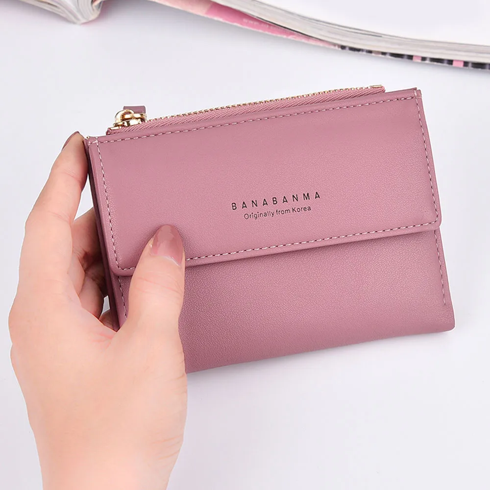Женский кожаный кошелек с узором для монет, короткий кошелек с карманами, отделение для банкнот, держатель для карт, кошелек, сумка - Цвет: Hot Pink