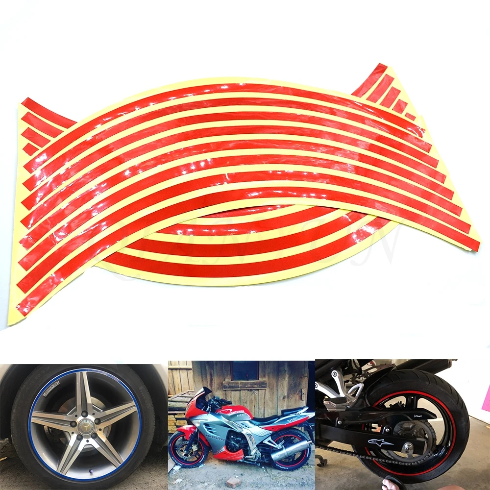 

16 Strips Reflective Motorcycle Car Scooter Wheel Stickers Rim Stripe Wheel Decal Tape Sticker 17-18 Inch For Honda