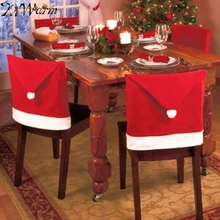 6 шт., шапка Санта-Клауса, Рождественская накидка на стул, обеденный стол, Красная шапка, чехол на стул для украшения дома
