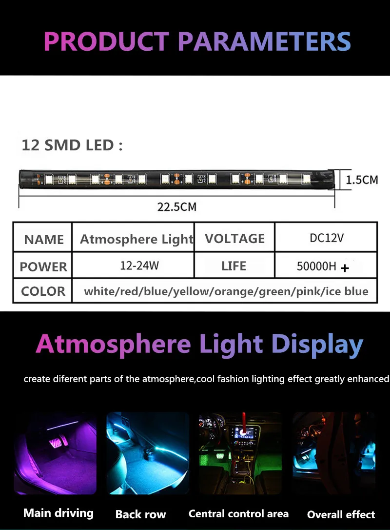 Светодиодный RGB Цвет свет Газа автомобилей интерьера лампа ноги свет с удаленным Управление мобильное приложение телефона Bluetooth