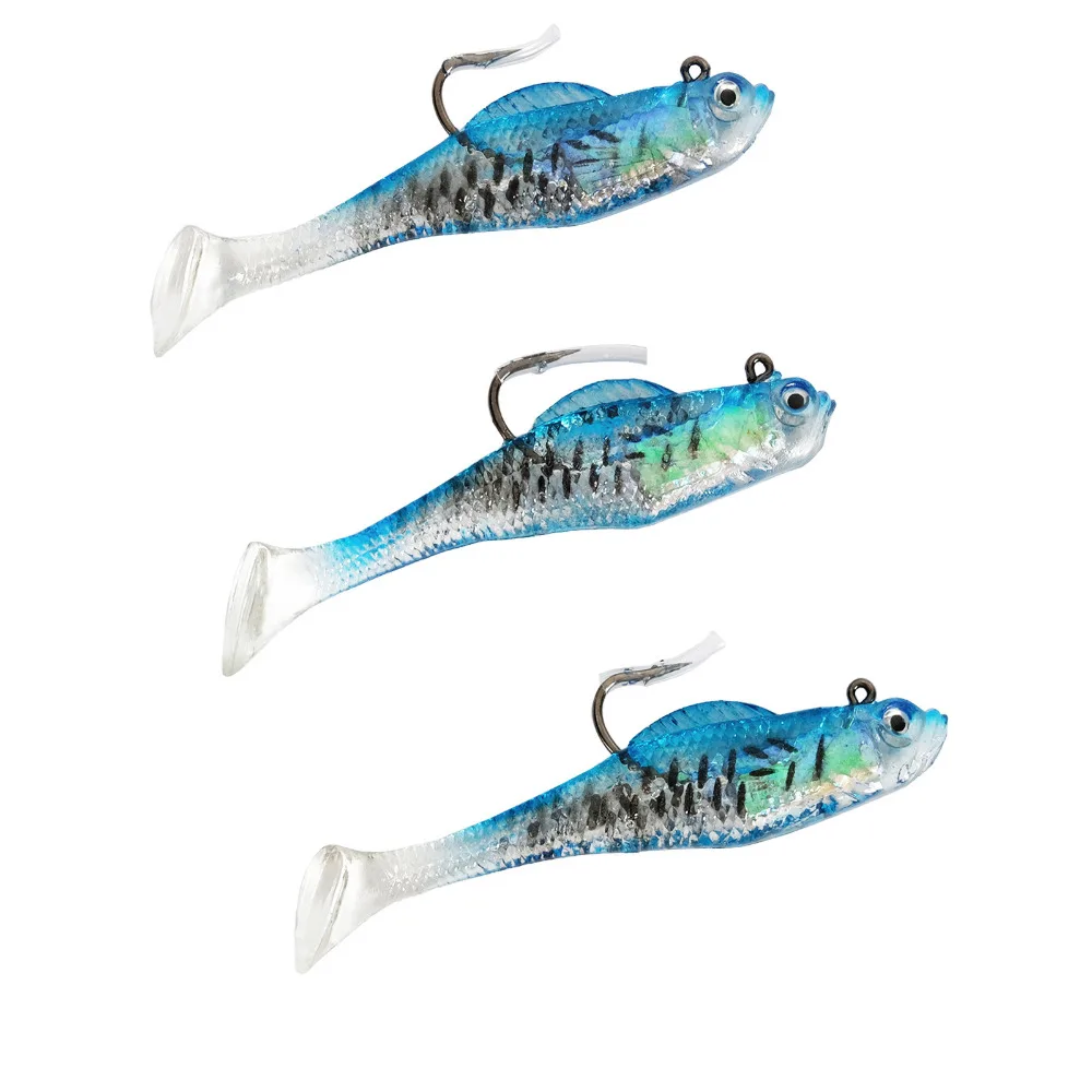 

6PCS SF Soft Lure Plastic With Lead Worm Paddle Tail Fishing Trout Shad Bait Top Hook