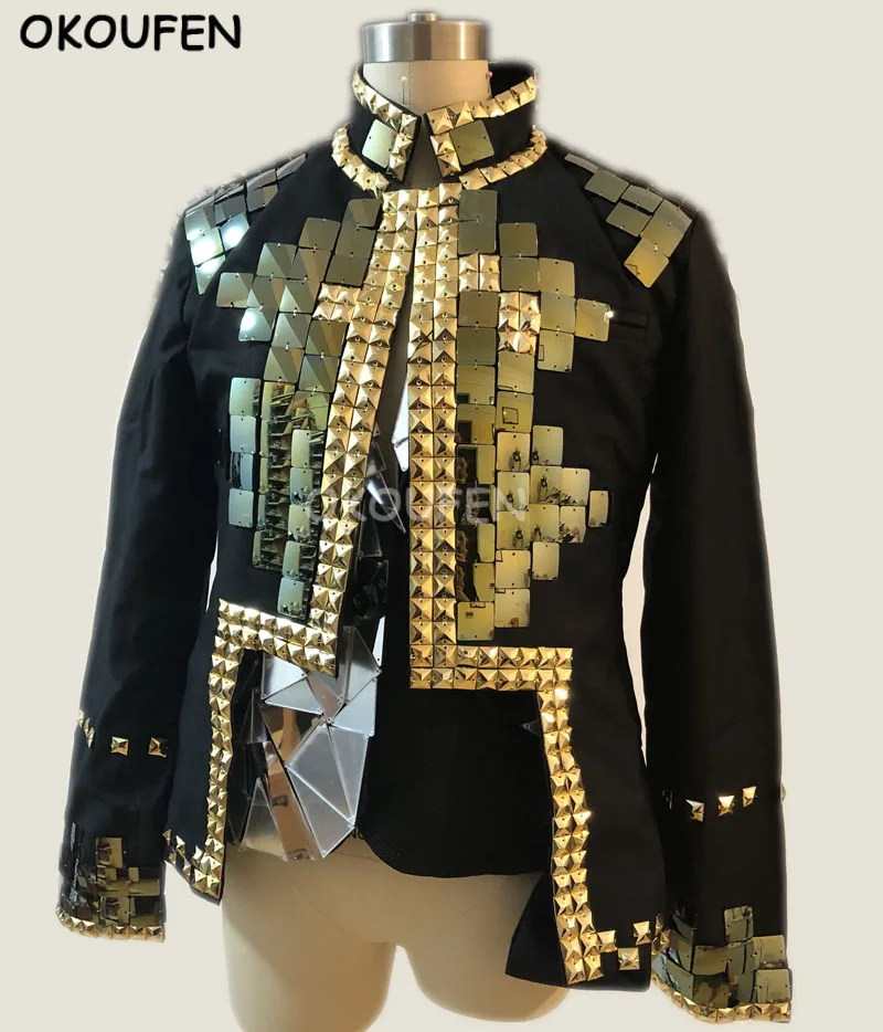 

Костюм зеркальный Мужской со светоотражающими линзами, стильный костюм ручной работы в виде звезд для ночного клуба, певицы, диджея, одежда для выступлений и выступлений