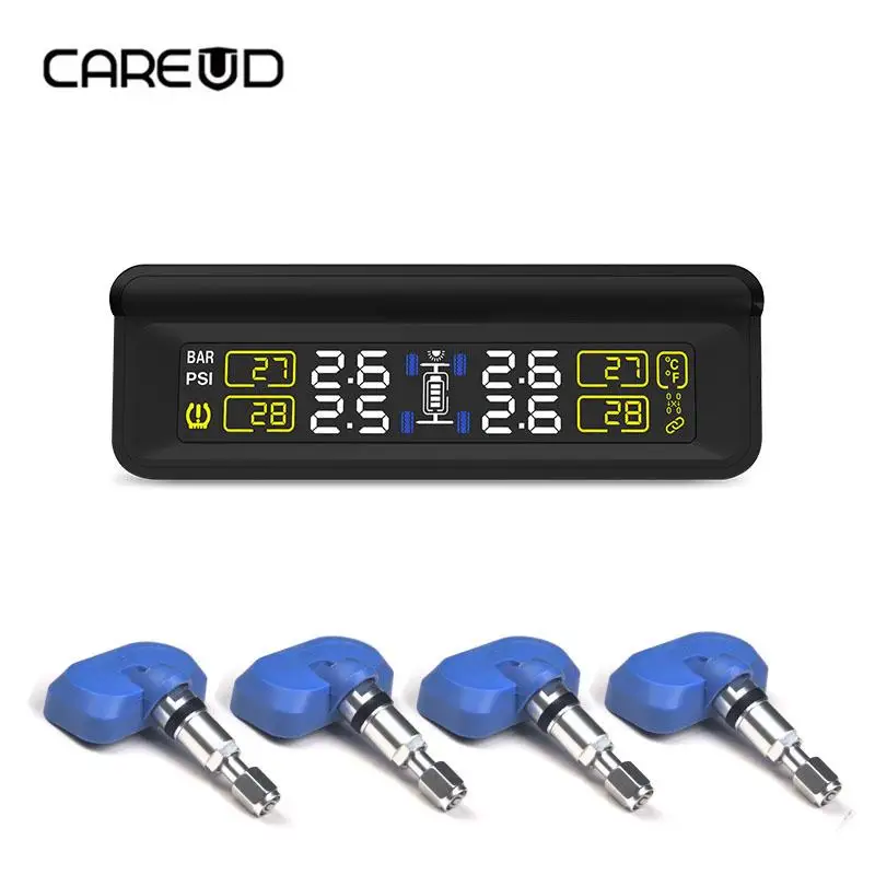 CAREUD T86 Солнечная энергия USB зарядка автомобиля TPMS беспроводная система мониторинга давления в шинах с 4 внутренними датчиками ЖК-дисплей