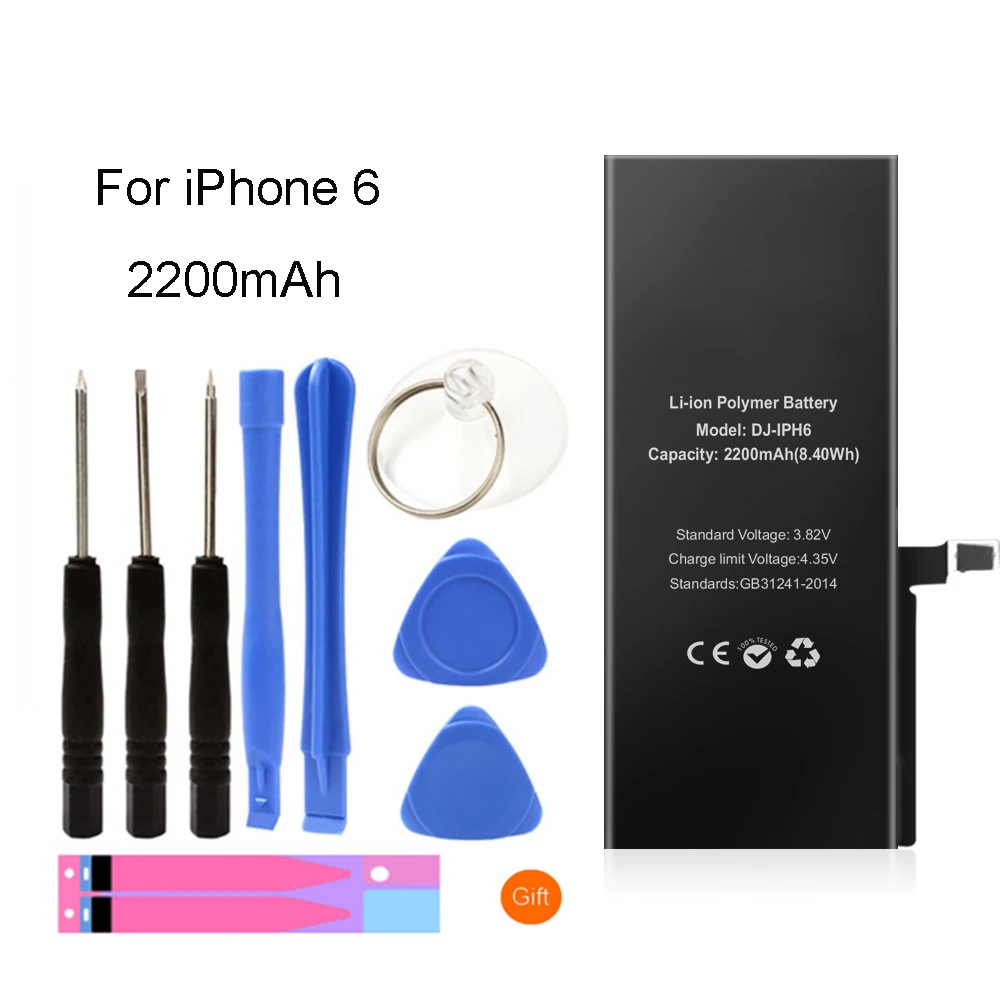 

For iPhone 6 Battery High Capacity 2200mAh Replacement Li-ion Polymer Battery + Free Tools Stickers