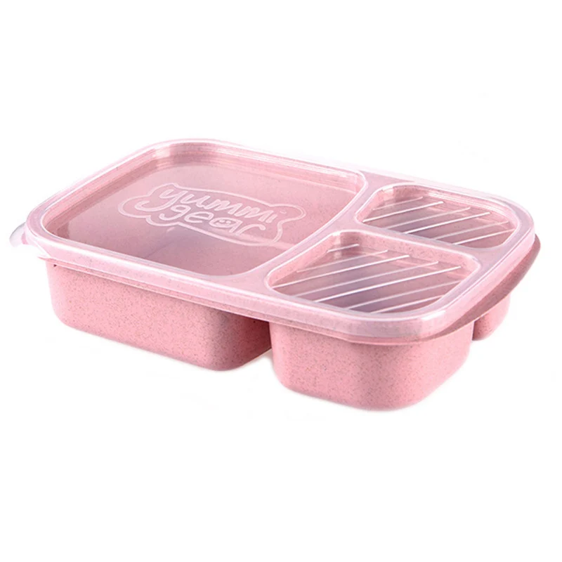 Baby Food Storage Wheat Straw Eco-friendly Lunch Lid Box 3 Grid Children Feeding Food Training Container Dinnerware Set BB5064 (1)