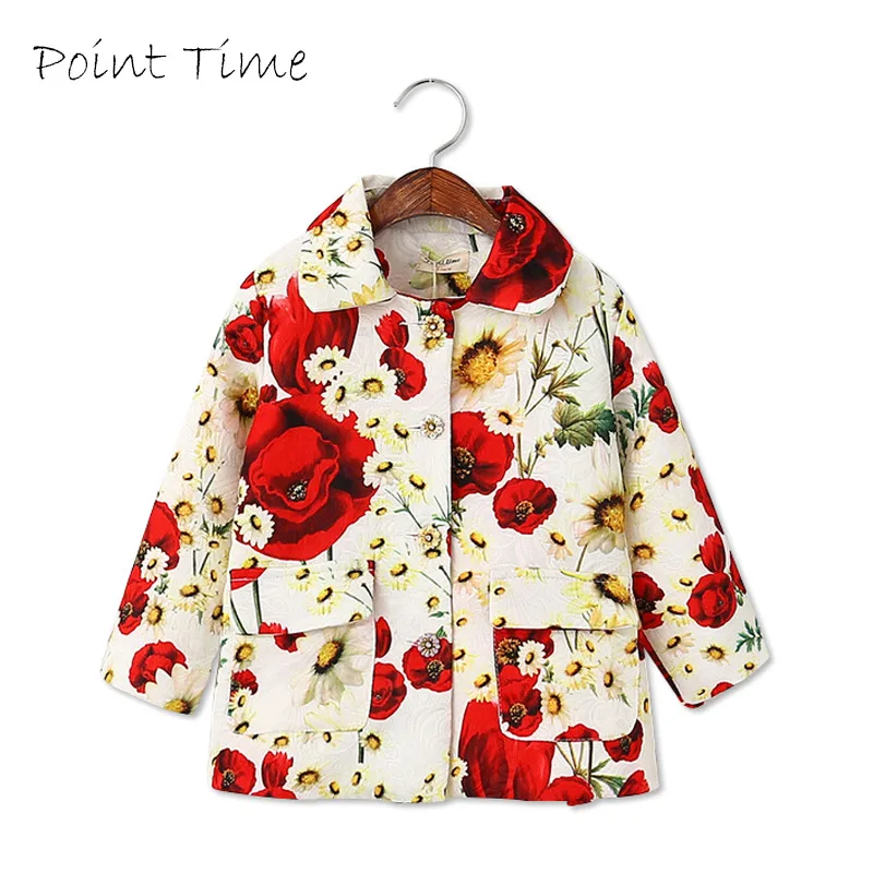 Baby Clothing Spring Floral Coat For Girls Cotton Turn Down Collar Girl