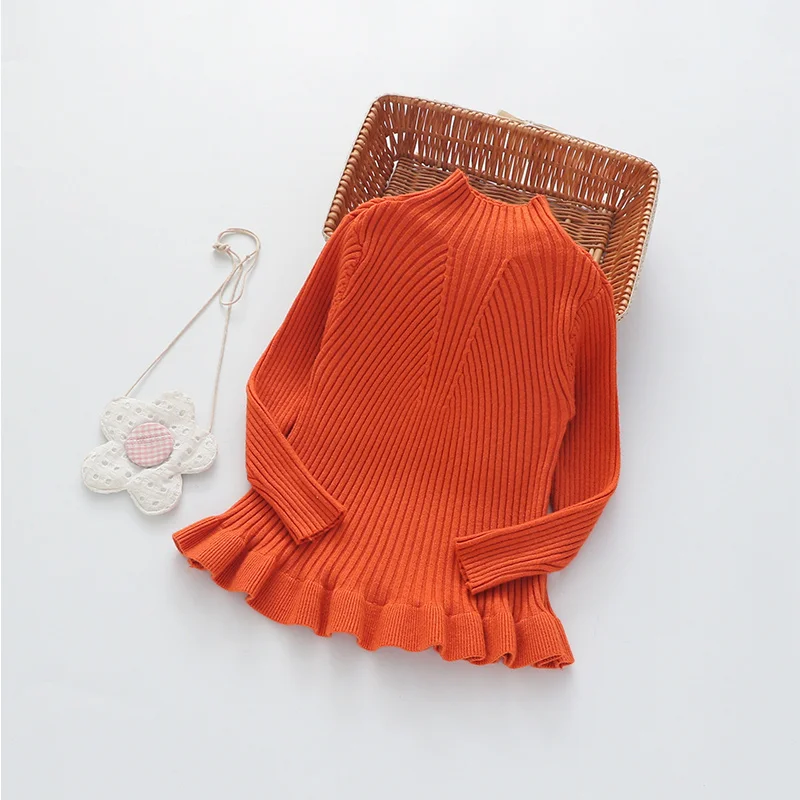 Sweet Ruffles Girls Sweater Knitted Solid Children Winter Sweater Turtleneck Long Sleeve Warm Pullover For Girls Girls Clothing (13)