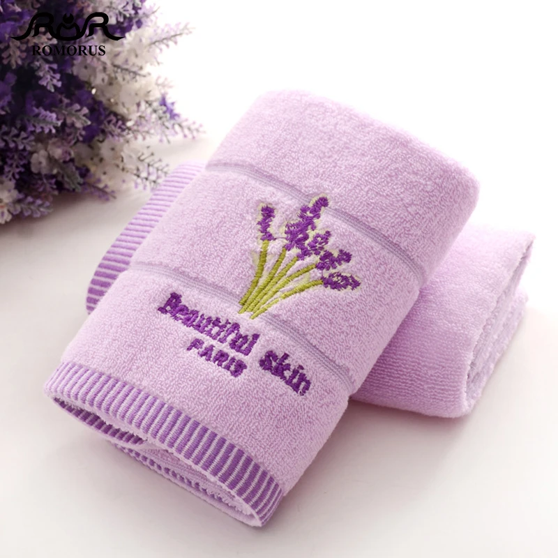 ROMORUS фиолетовое Лавандовое вышитое полотенце s высокое качество хлопок Большое банное полотенце мягкое Впитывающее пляжное полотенце для лица набор для женщин