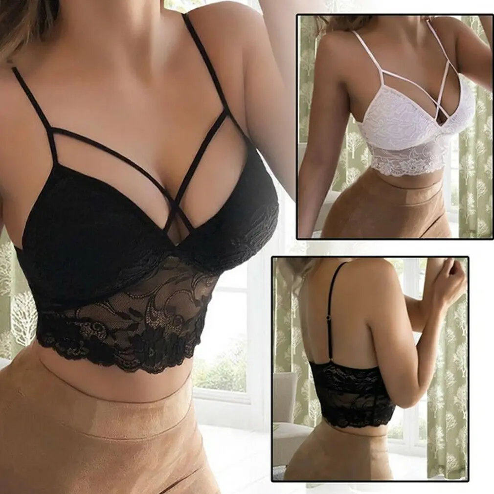 

Women's Sexy Lace Non Padded Cross Deep V Neck Full Figure Floral Tanks Tops S-XXL
