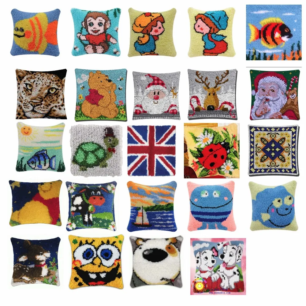 

2 animals Cushion Latch Hook Kit Pillow Mat DIY Craft Cat 42CM by 42CM Cross Stitch Needlework Crocheting Cushion Embroidery