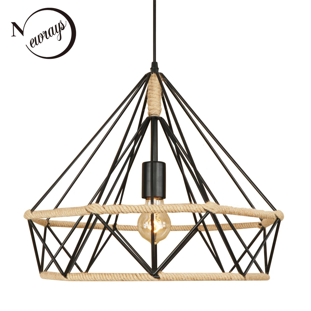 Loft retro industrial American country vintage black pendant lamp E27 hemp rope pendant light for bedroom Restaurant living room Loft retro industrial American country vintage black pendant lamp E27 hemp rope pendant light for bedroom Restaurant living room