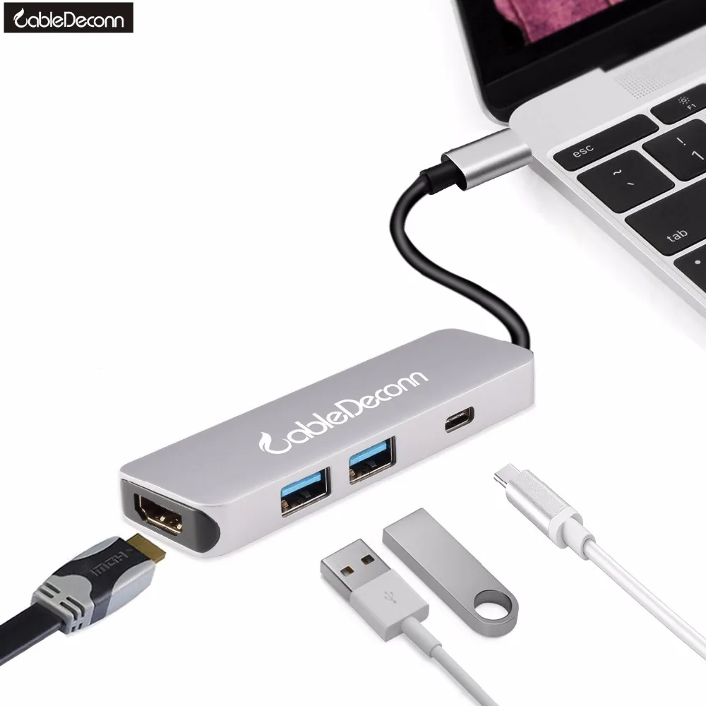 Thunderbolt 3 4в1 USB3.1 Type c к UHD HDMI 4K 2x USB3.0 концентратор USB C PD зарядка мини адаптер для Macbook Pro