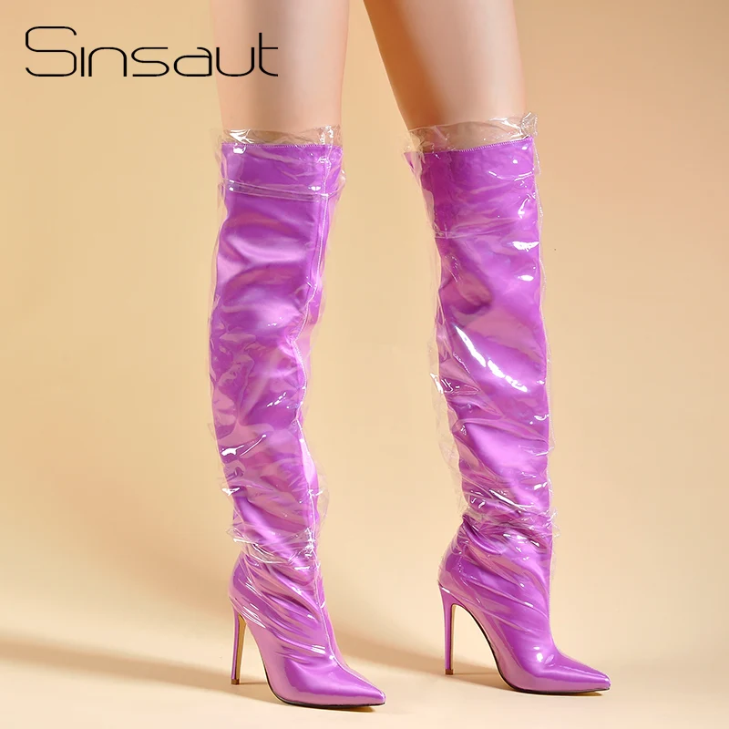 Sinsaut Lila De Rodilla Zapatos Claro La Invierno Mujeres purple Caliente Encima Esponja Black Impermeable Perspex Alta Por Interior orange El En Muslo Botas Las Del r1rqaZw5