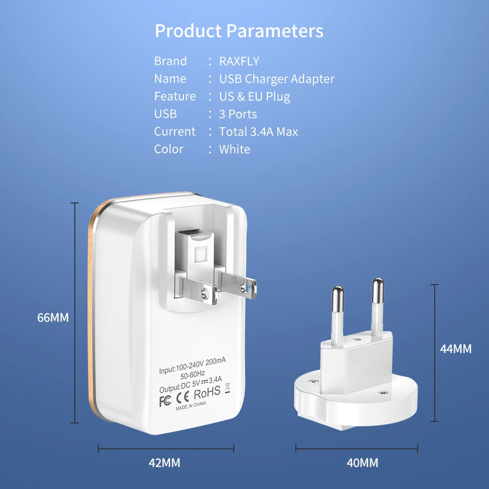 USB raxfly зарядное устройство для iPhone 7 X XS XR 3.4A Max быстрое зарядное устройство для телефона для samsung Xiaomi huawei дорожное настенное зарядное устройство адаптер EU US
