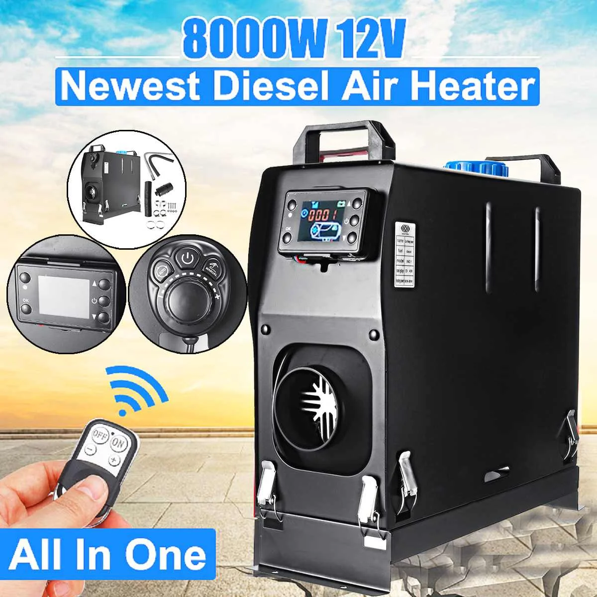 

All In One 8KW Car Heater 12V Diesel Air Heater New Knob Switch/LCD Monitor Remote Control Parking Heater For RV Motorhome Boat