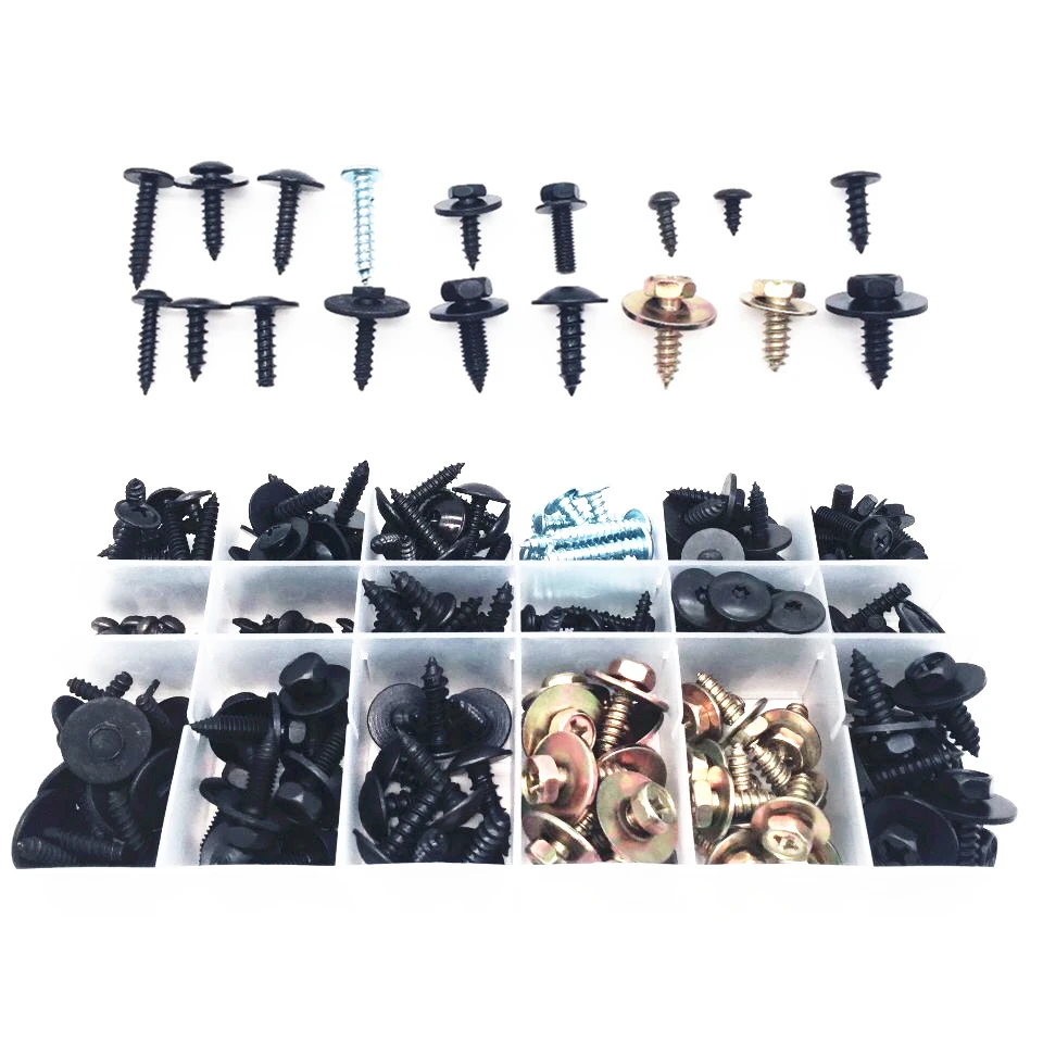 

180PCS Car Leaf Board Fender Bumper Self - tapping Screw Fast Wire Screw Metal Carbon Steel Fastener Clip With Box For All Auto