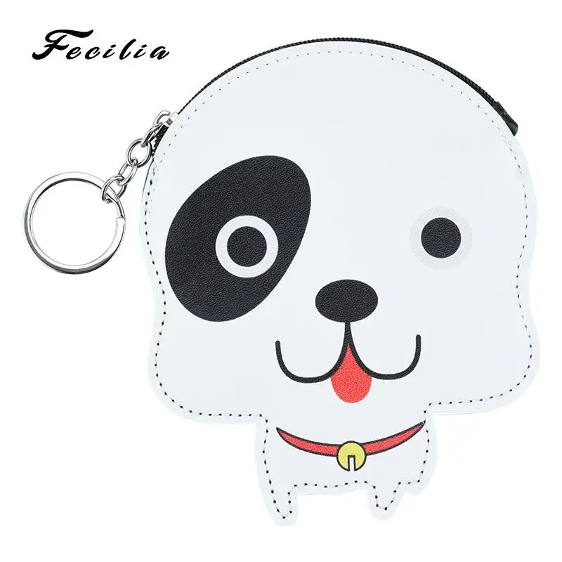 

Fecilia 3D Pattern Cartoon Big Head Little Dog Faux Leather Clutch Short Coin Purse Zipper Women Wallet Card package keychain