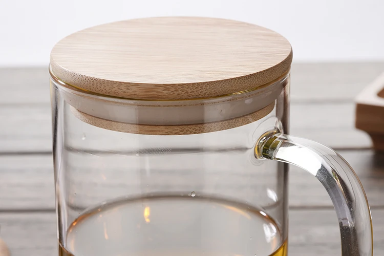 300ml clear glass mug Single layer milk breakfast cup Simple flower tea cup Straight water cup With lid With handle Coffee cup
