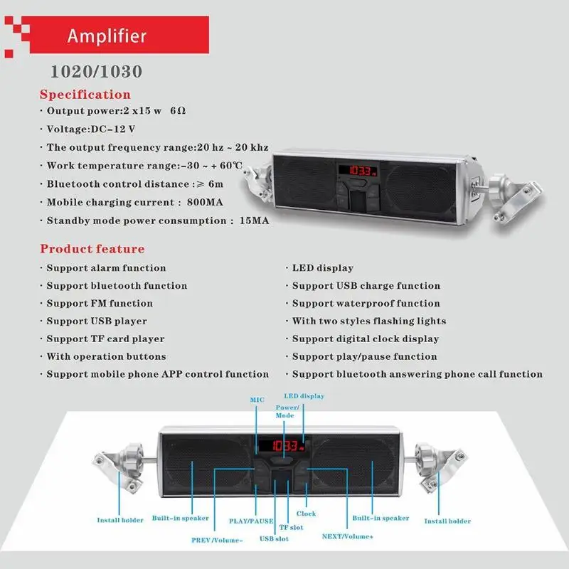 MP3/TF/USB FM светодиодный дисплей приложение управление водонепроницаемый радио стерео колонки мотоцикл Bluetooth аудио звуковая система мотоцикл аудио
