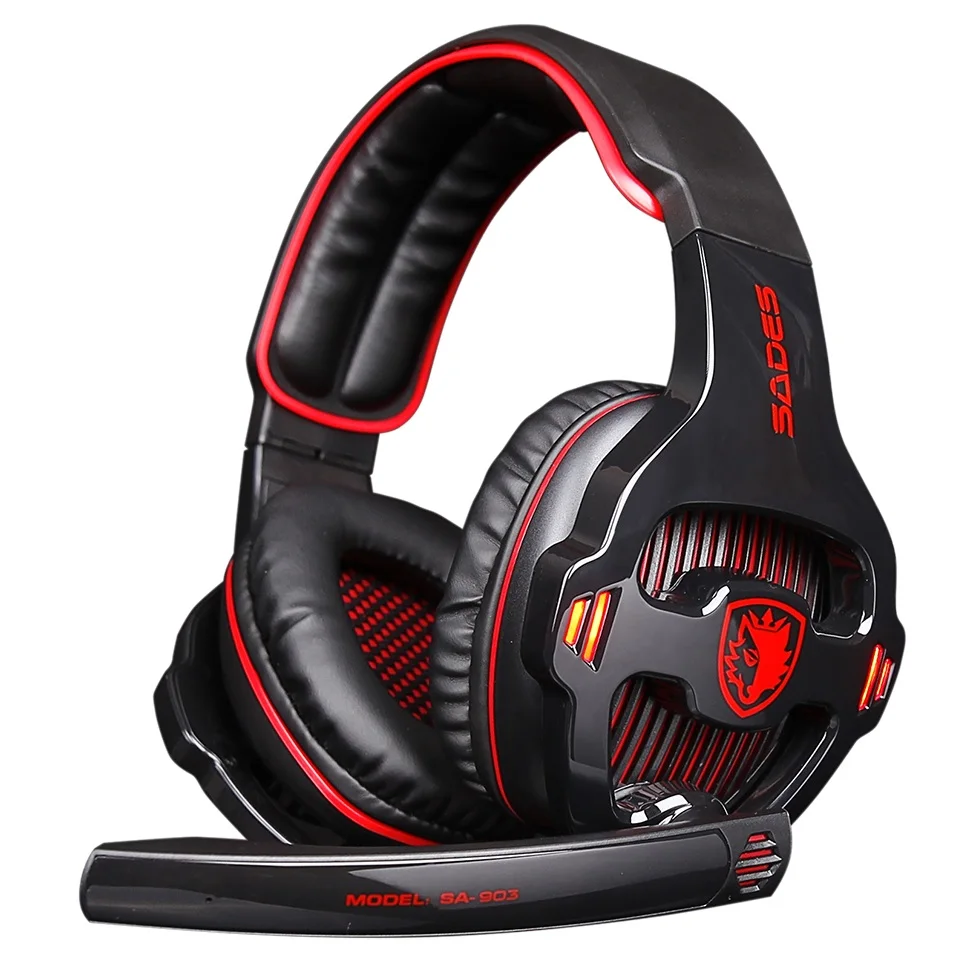 SADES SA-903 Высокопроизводительные 7,1 USB PC наушники с глубокими басами, игровые наушники со светодиодным микрофоном для игр - Цвет: black