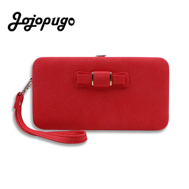 

Red Women's Purse long PU Leather Bow-knot Hasp Wallet Popular Present for Ladies High Capacity Card Holder Money Bag