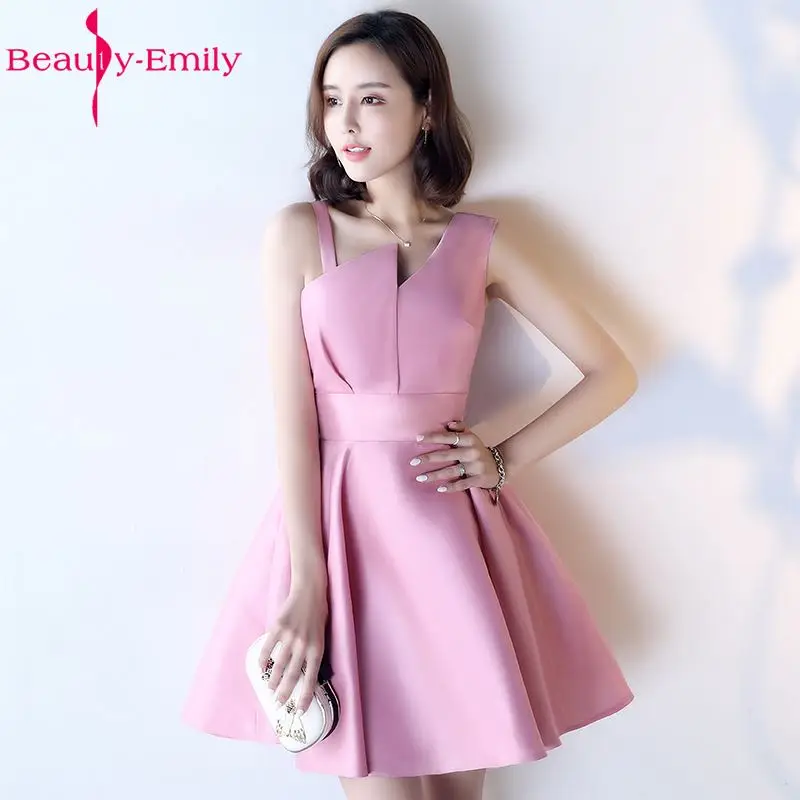 Beauty Emily Champagne A-Line Sexy Short Evening Party Prom Dresses 2022 Girl Dresses Sleeveless Formal Occasion Evening Gowns silver prom dresses
