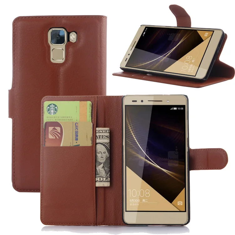 

Fashion Litchi Texture Leather Case for Huawei Honor 7 Flip Cover Case Wallet Stand Style Protective Shell With Card Slot