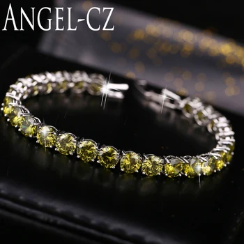 

ANGELCZ Unique Olive Green Jewelry Round Cubic Zirconia Stone White Gold Color Bracelets Bangles For Women Party Gifts AB029
