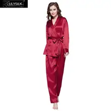 LilySilk Пижама женские шелковые костюм комплект белье Мягкая домашняя одежда для женщин 22 Momme с длинным рукавом эластичный пояс халат