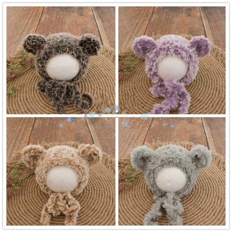 Newborn photography props warm winter plush bear hat baby photos baby shooting props