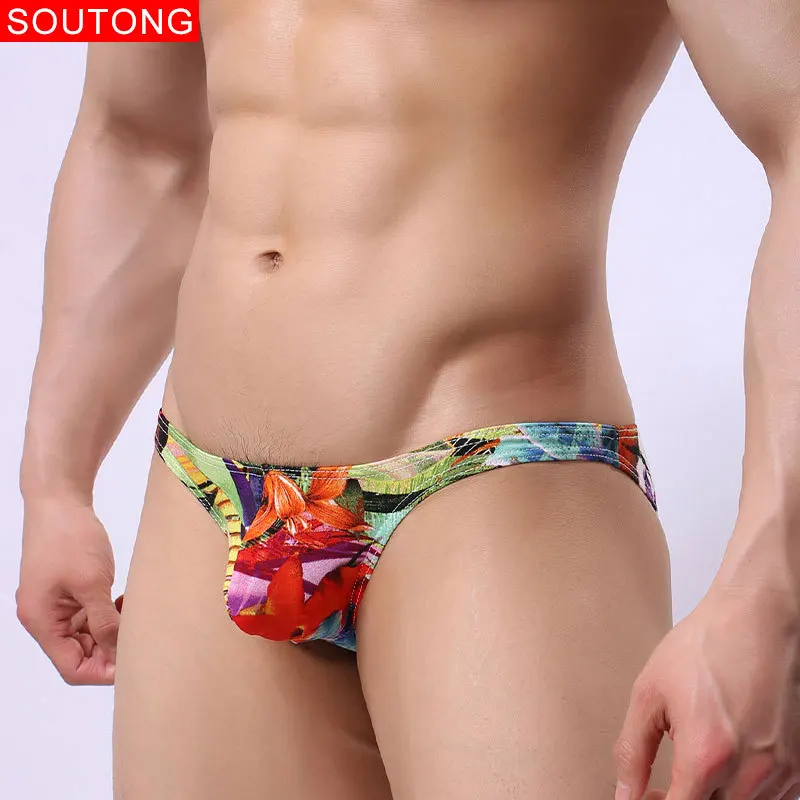 

Soutong Men Panties Gay Underwear Man Sexy Low Waist Briefs Homme Flower Printed Underwear For Men XL