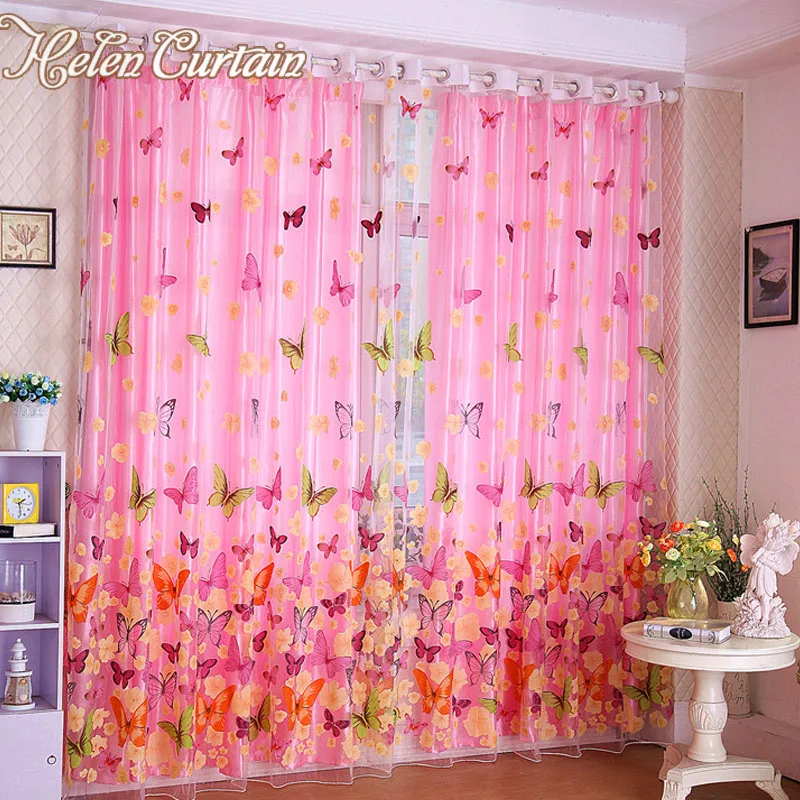 Us 24 7 5 Off Hot Sale Butterfly Print Sheer Window Tulle Curtains Room Divider For Living Room Bedroom Girl Pink Curtains For Bedroom 006 In
