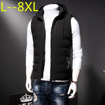 

Plus size 8XL 6XL 5XL 2018 New Stylish Autumn Winter Vest Men High Quality Hood Warm Sleeveless Jacket Waistcoat Men Big large