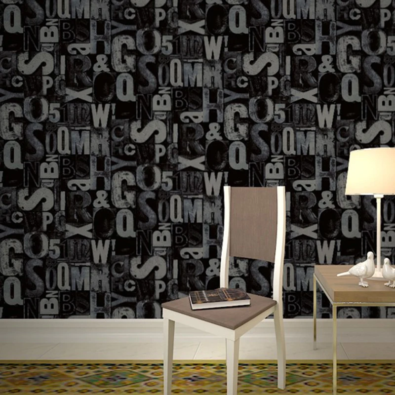 

3D Embossed English Letter Wallpaper Modern Vintage Living Room Cafe Bar Background Wall Paper Personality PVC Wallpaper Roll 3D