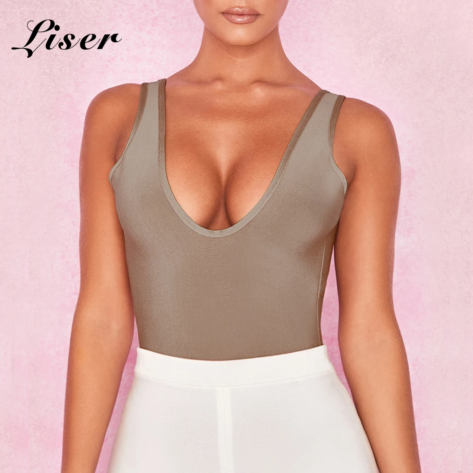 

Liser 2019 New Summer Women Bodysuits Strapless Bandage Bodysuits Sexy Bodycon Chic Club Party Brown Bodysuit Vestidos Wholesale